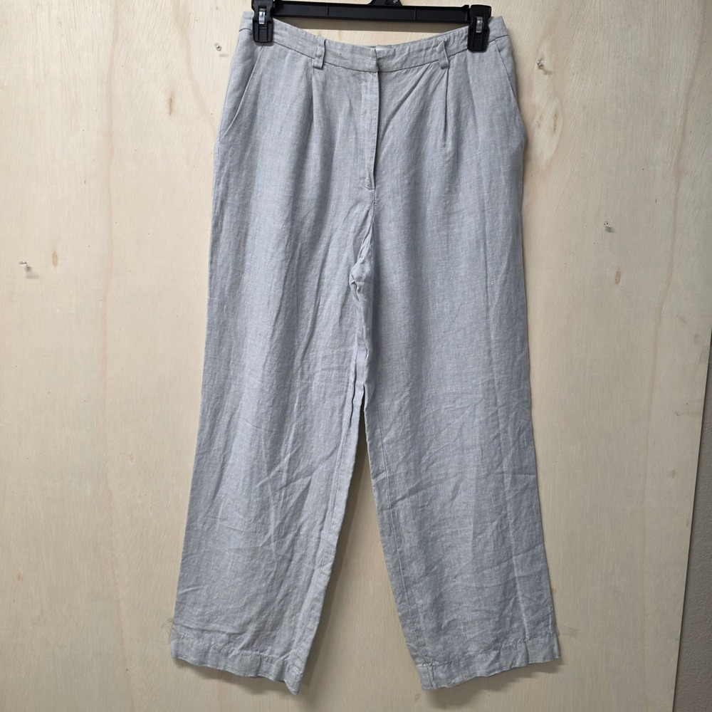 Liz Claiborne Lizsport 100% Linen Pleated Pants Light Gray Women's Size 12
